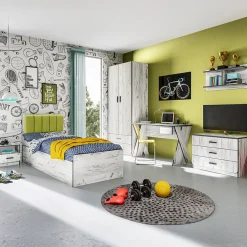 Garnero Arredamenti Letti Singoli|Letti Per Bambini E Ragazzi-Letto singolo 90x200cm contenitore bianco rustico verde Zadar Bianco Frassinato - Verde