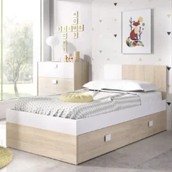 Garnero Arredamenti Letti Per Bambini E Ragazzi|Letti Per Bambini E Ragazzi-Letto singolo 90x190cm estraibile rovere bianco Cairo