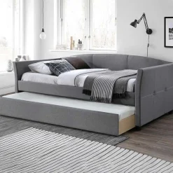 Garnero Arredamenti Letti Singoli|Letti Per Bambini E Ragazzi-Letto singolo 90x200cm estraibile moderno  in tessuto grigio moderno Duple