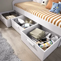 Garnero Arredamenti Letti Singoli|Letti Per Bambini E Ragazzi-Letto singolo 90x190cm per bambini legno bianco 3 cassetti Alvaro