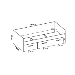 Garnero Arredamenti Letti Singoli|Letti Per Bambini E Ragazzi-Letto singolo 90x190cm per bambini legno bianco 3 cassetti Alvaro