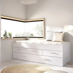 Garnero Arredamenti Letti Per Bambini E Ragazzi|Letti Per Bambini E Ragazzi-Letto singolo 90x190cm per bambini legno bianco letto estraibile 3 cassetti Domingo