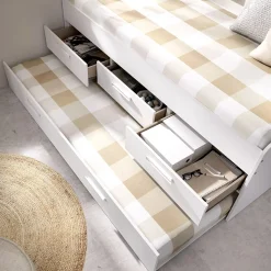 Garnero Arredamenti Letti Per Bambini E Ragazzi|Letti Per Bambini E Ragazzi-Letto singolo 90x190cm per bambini legno bianco letto estraibile 3 cassetti Domingo