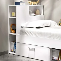 Garnero Arredamenti Letti Per Cameretta|Letti Singoli-Letto singolo 90x190cm reversibile 2 cassetti con libreria bianco Derby Bianco Opaco