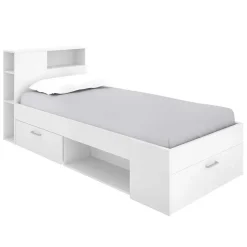 Garnero Arredamenti Letti Per Cameretta|Letti Singoli-Letto singolo 90x190cm reversibile 2 cassetti con libreria bianco Derby Bianco Opaco