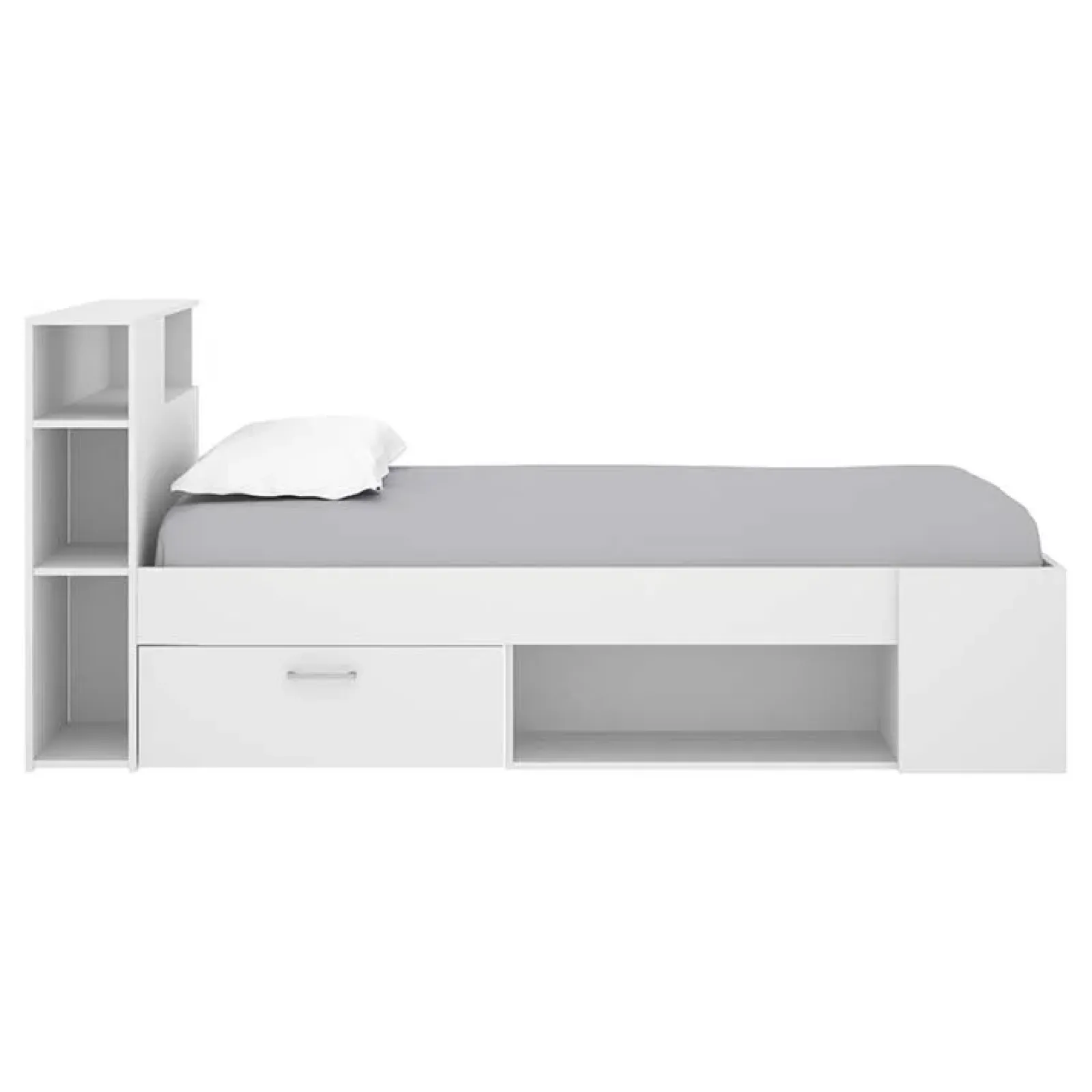 Garnero Arredamenti Letti Per Cameretta|Letti Singoli-Letto singolo 90x190cm reversibile 2 cassetti con libreria bianco Derby Bianco Opaco