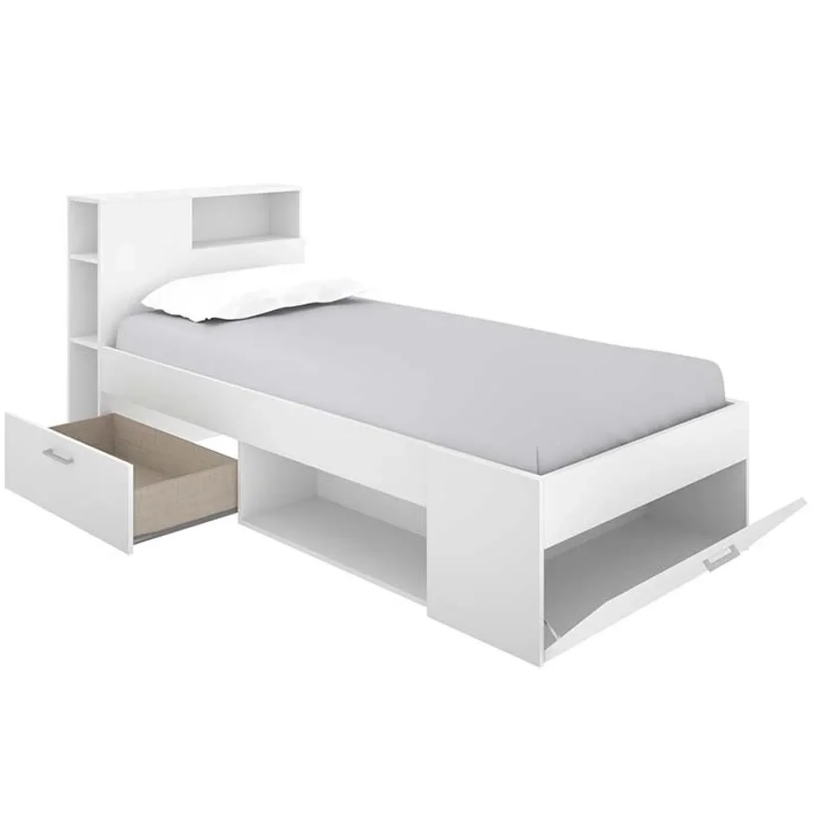 Garnero Arredamenti Letti Per Cameretta|Letti Singoli-Letto singolo 90x190cm reversibile 2 cassetti con libreria bianco Derby Bianco Opaco