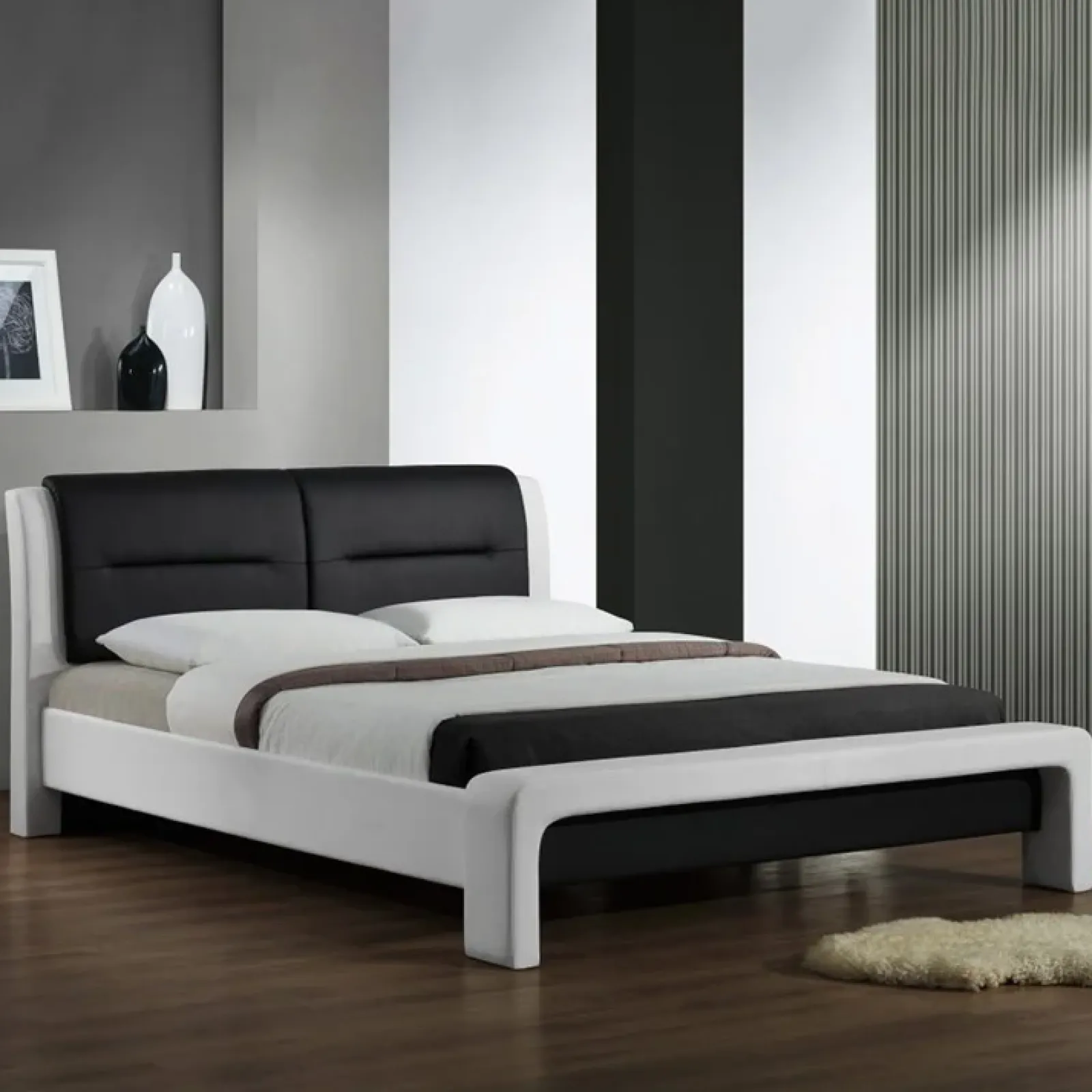 Garnero Arredamenti Letti Piazza E Mezza|Letti Per Bambini E Ragazzi-Letto una piazza e mezza 120x200cm in ecopelle bianco nero Gallipoli Gihome®