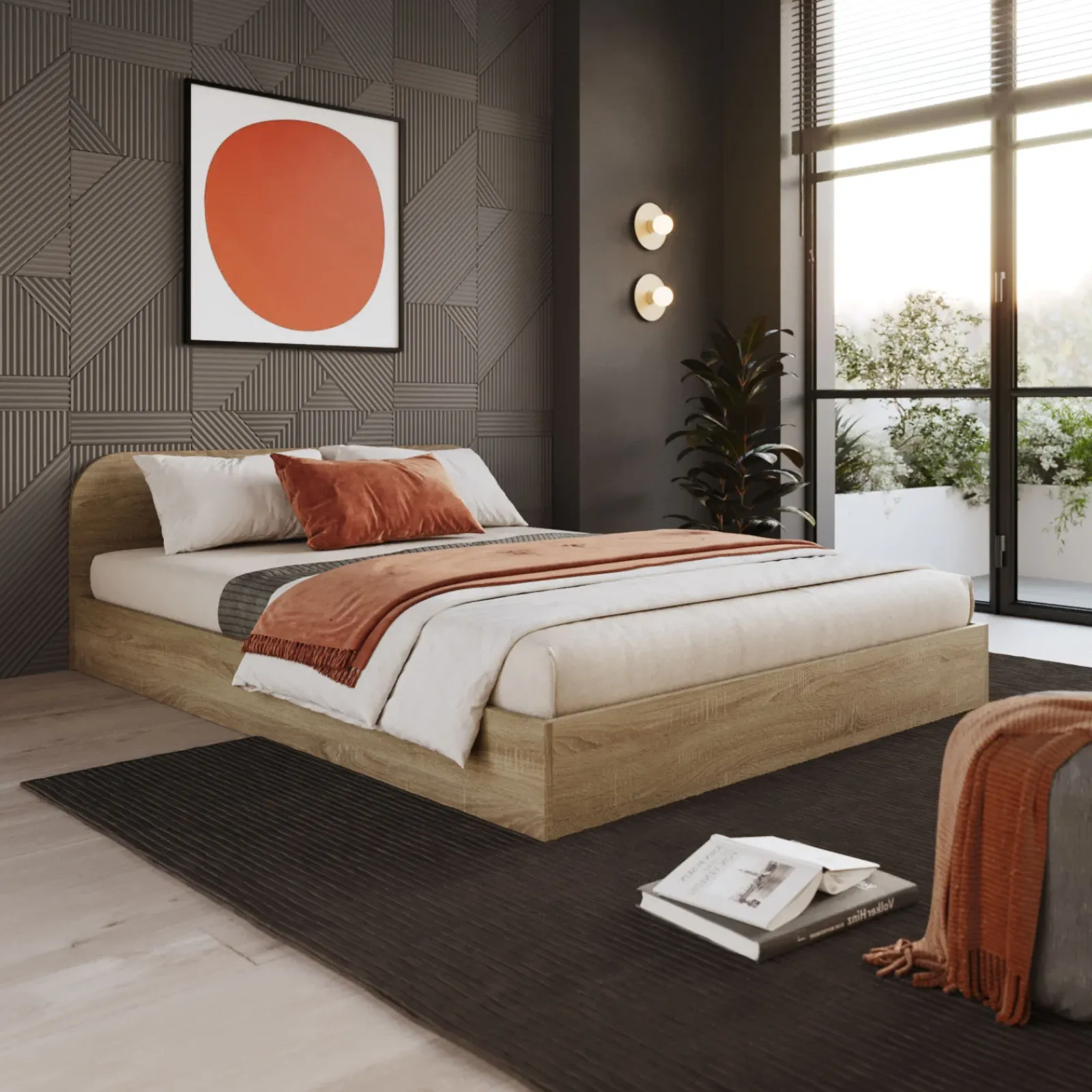Garnero Arredamenti Letti Alla Francese-Letto 140x190cm alla francese contenitore moderno sonoma Carrisi Rovere
