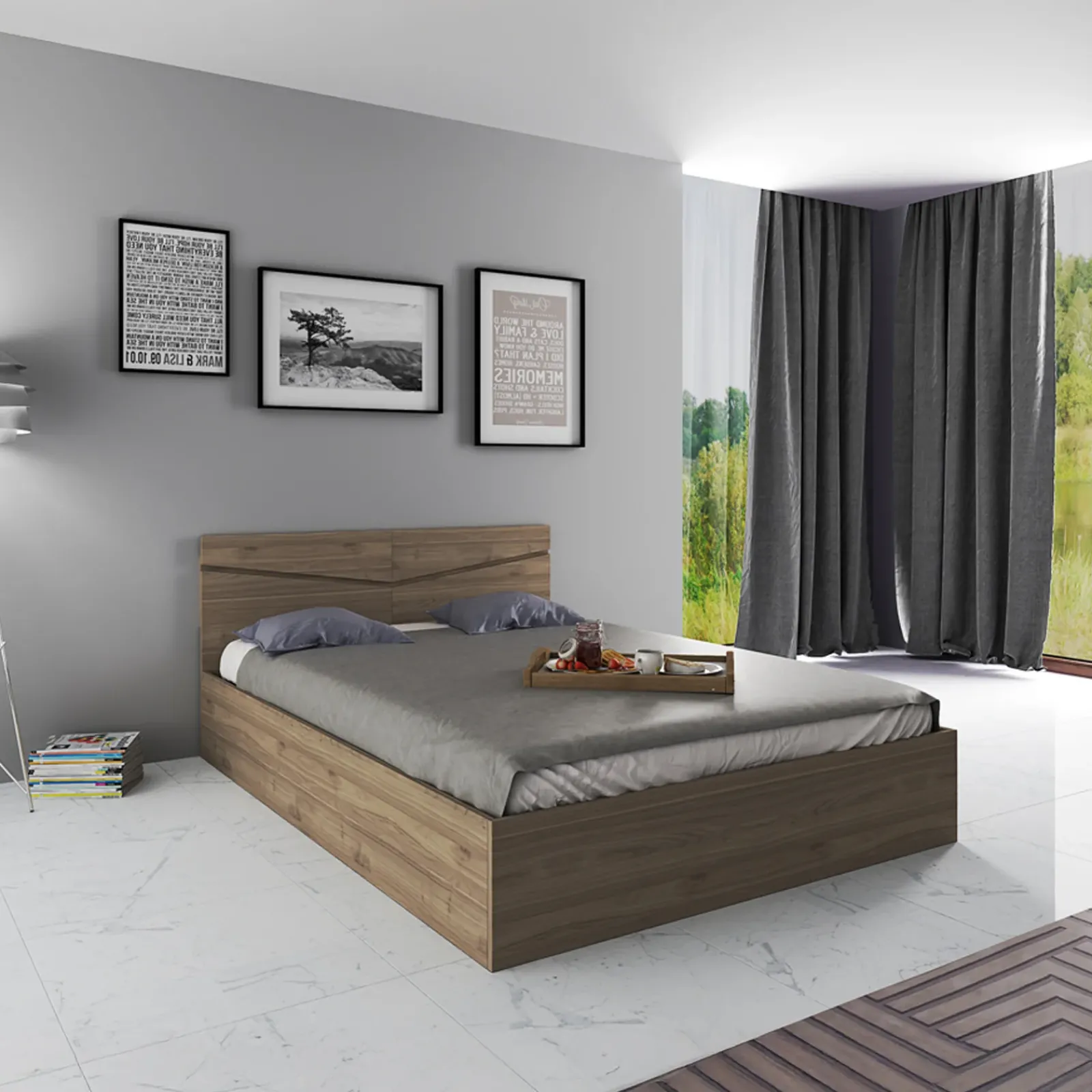 Garnero Arredamenti Letti Alla Francese-Letto 140x200cm alla francese contenitore Camilla Gihome® Noce