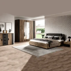 Garnero Arredamenti Letti Alla Francese-Letto 140x200cm alla francese rovere scuro nero Vulcano Rovere Rustico