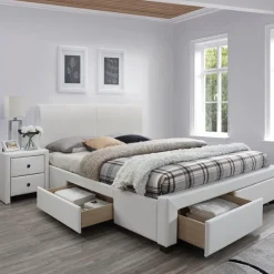 Garnero Arredamenti Letti Matrimoniali|Letti Matrimoniali-Letto 160x200cm matrimoniale con cassetti ecopelle bianco Mestre Gihome® Bianco Opaco