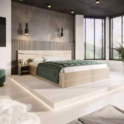 Garnero Arredamenti Letti Matrimoniali|Letti Matrimoniali-Letto 160x200cm matrimoniale con comodini sonoma Camilla Gihome® Rovere