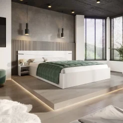 Garnero Arredamenti Letti Matrimoniali|Letti Matrimoniali-Letto 160x200cm matrimoniale con comodini Camilla Gihome® Bianco Opaco