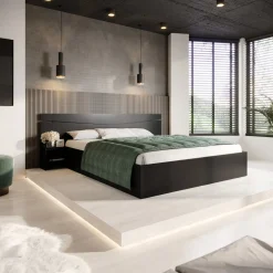 Garnero Arredamenti Letti Matrimoniali|Letti Matrimoniali-Letto 160x200cm matrimoniale con comodini Camilla Gihome® Antracite