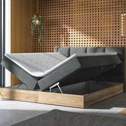 Garnero Arredamenti Letti Matrimoniali|Letti Matrimoniali-Letto 160x200cm matrimoniale continentale con contenitore e topper rovere grigio Tallin