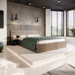 Garnero Arredamenti Letti Matrimoniali|Letti Matrimoniali-Letto 160x200cm matrimoniale con comodini Camilla Gihome® Noce