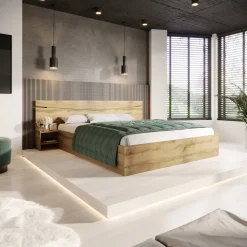 Garnero Arredamenti Letti Matrimoniali|Letti Matrimoniali-Letto 160x200cm matrimoniale con comodini Camilla Gihome® Rovere Rustico