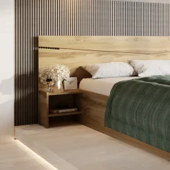 Garnero Arredamenti Letti Matrimoniali|Letti Matrimoniali-Letto 160x200cm matrimoniale con comodini Camilla Gihome® Rovere Rustico