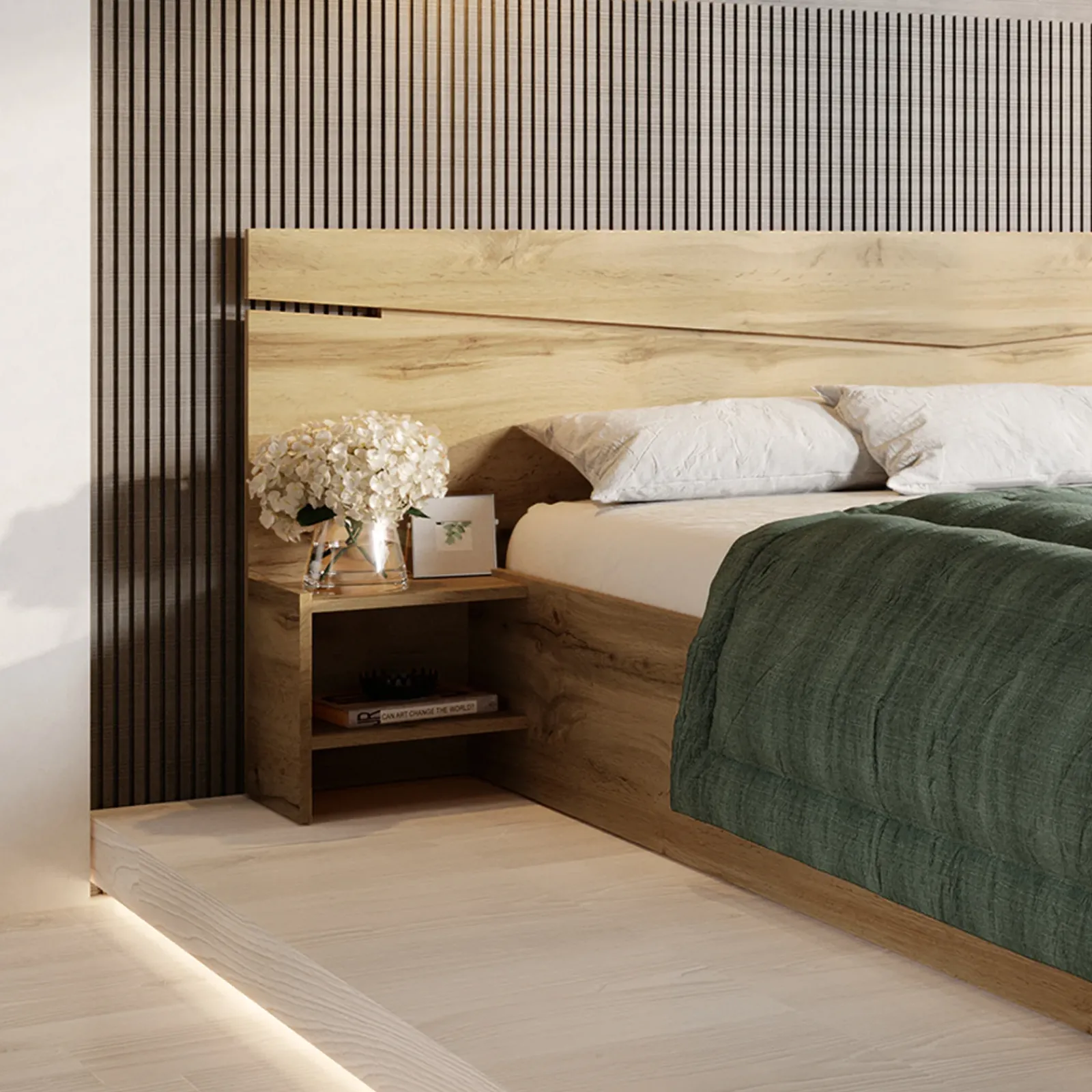 Garnero Arredamenti Letti Matrimoniali|Letti Matrimoniali-Letto 160x200cm matrimoniale con comodini Camilla Gihome® Rovere Rustico