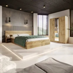 Garnero Arredamenti Letti Matrimoniali|Letti Matrimoniali-Letto 160x200cm matrimoniale con comodini Camilla Gihome® Rovere Rustico