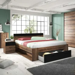 Garnero Arredamenti Letti Matrimoniali|Letti Matrimoniali-Letto 160x200cm matrimoniale contenitore rovere nero opaco Lisbona Gihome®