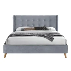 Garnero Arredamenti Letti Matrimoniali|Letti Matrimoniali-Letto 160x200cm matrimoniale imbottito in velluto con rete a doghe Resty Grigio