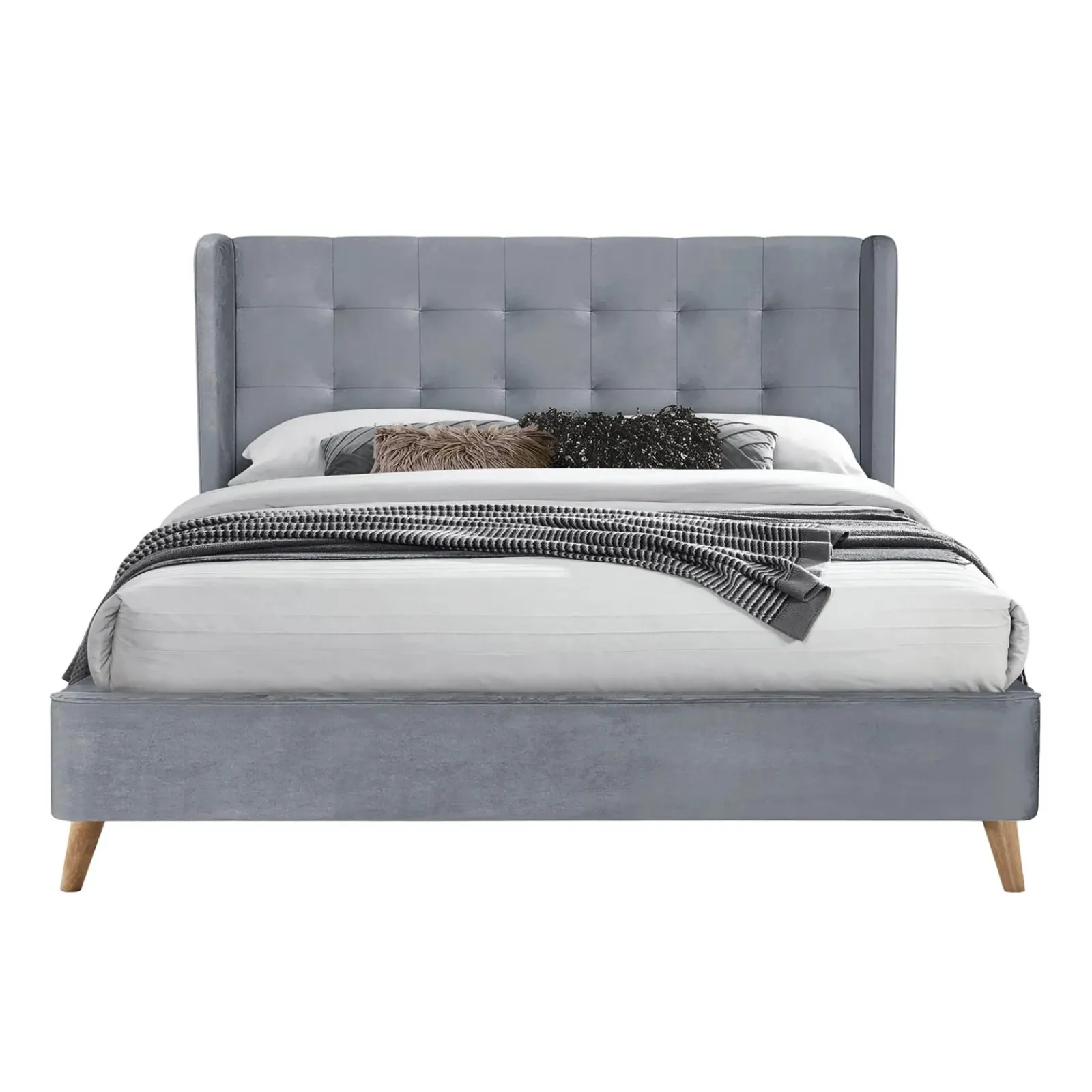 Garnero Arredamenti Letti Matrimoniali|Letti Matrimoniali-Letto 160x200cm matrimoniale imbottito in velluto con rete a doghe Resty Grigio