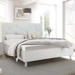 Garnero Arredamenti Letti Matrimoniali|Letti Matrimoniali-Letto 160x195cm matrimoniale imbottito bianco laccato opaco Olimpo