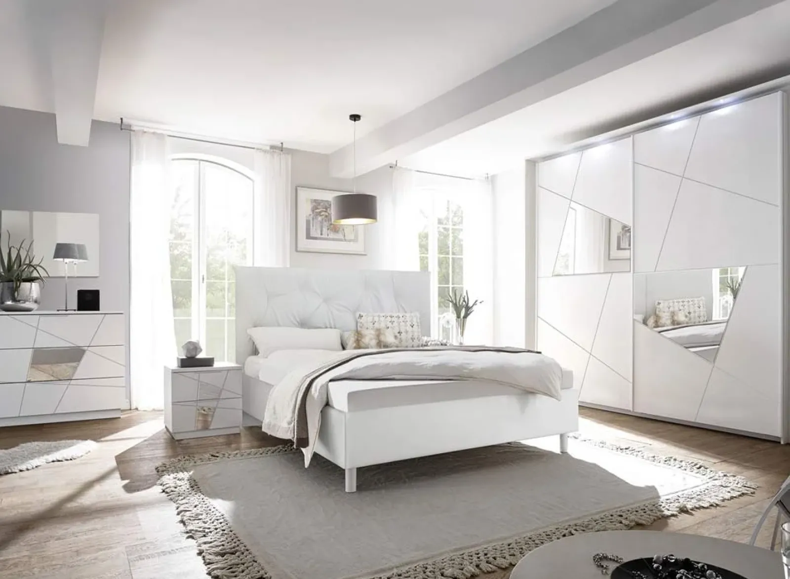 Garnero Arredamenti Letti Matrimoniali|Letti Matrimoniali-Letto 160x195cm matrimoniale imbottito bianco laccato opaco Olimpo