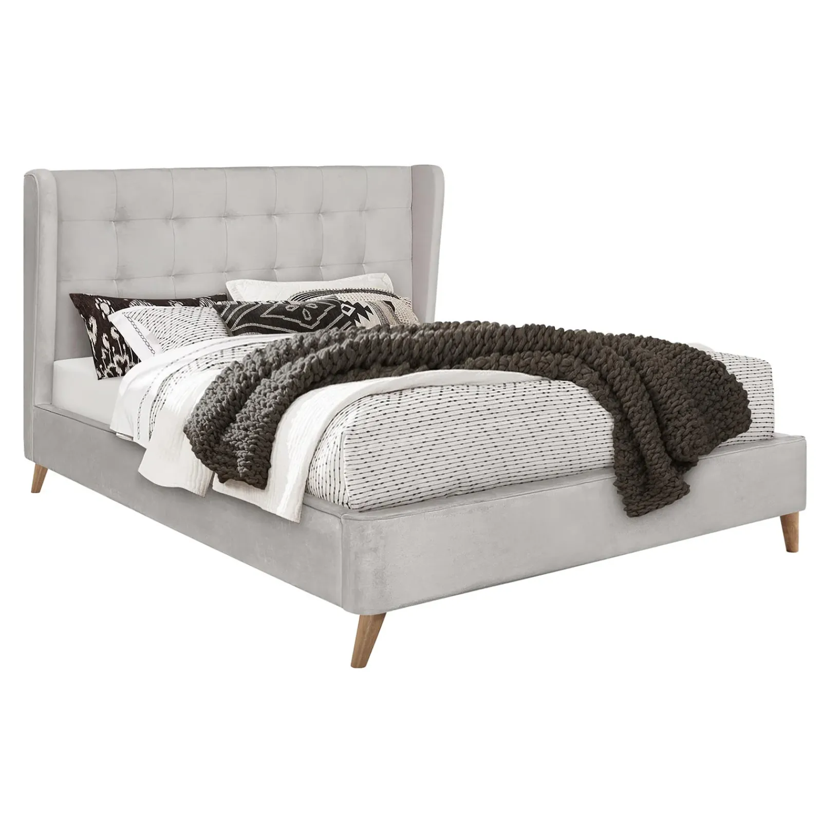 Garnero Arredamenti Letti Matrimoniali|Letti Matrimoniali-Letto 160x200cm matrimoniale imbottito in velluto con rete a doghe Resty Beige