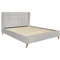 Garnero Arredamenti Letti Matrimoniali|Letti Matrimoniali-Letto 160x200cm matrimoniale imbottito in velluto con rete a doghe Resty Beige