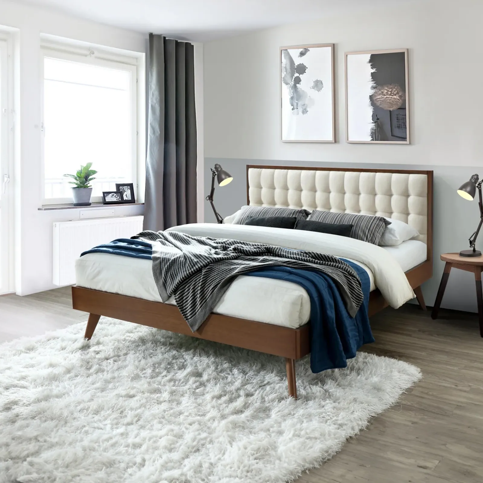 Garnero Arredamenti Letti Matrimoniali|Letti Matrimoniali-Letto 160x195cm matrimoniale imbottito moderno noce capitonnè Rifon