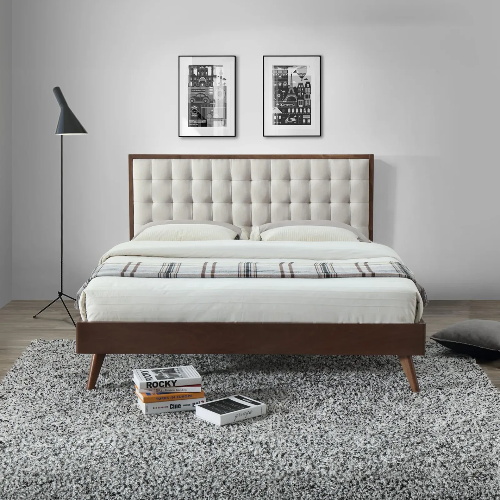 Garnero Arredamenti Letti Matrimoniali|Letti Matrimoniali-Letto 160x195cm matrimoniale imbottito moderno noce capitonnè Rifon