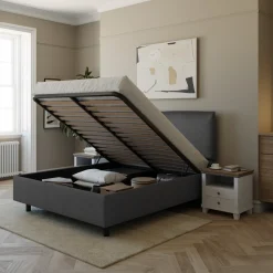 Garnero Arredamenti Letti Matrimoniali|Letti Matrimoniali-Letto 160x195cm matrimoniale imbottito con contenitore antracite Ardesia