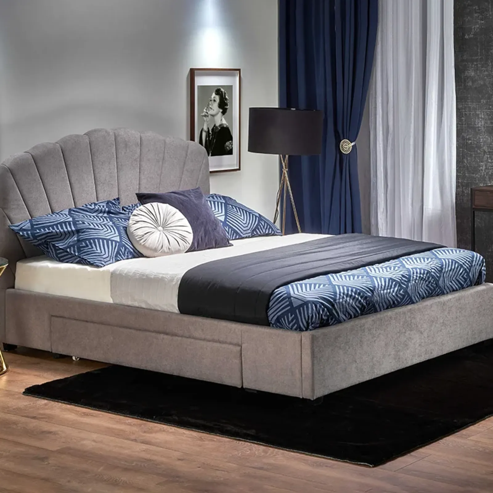 Garnero Arredamenti Letti Matrimoniali|Letti Matrimoniali-Letto 160x200cm matrimoniale imbottito con cassetto grigio chiaro Mezzola