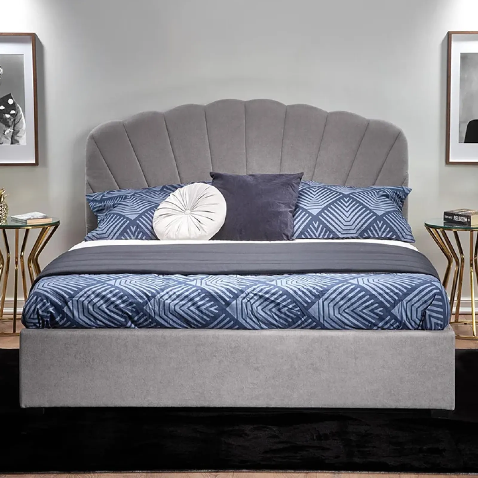 Garnero Arredamenti Letti Matrimoniali|Letti Matrimoniali-Letto 160x200cm matrimoniale imbottito con cassetto grigio chiaro Mezzola