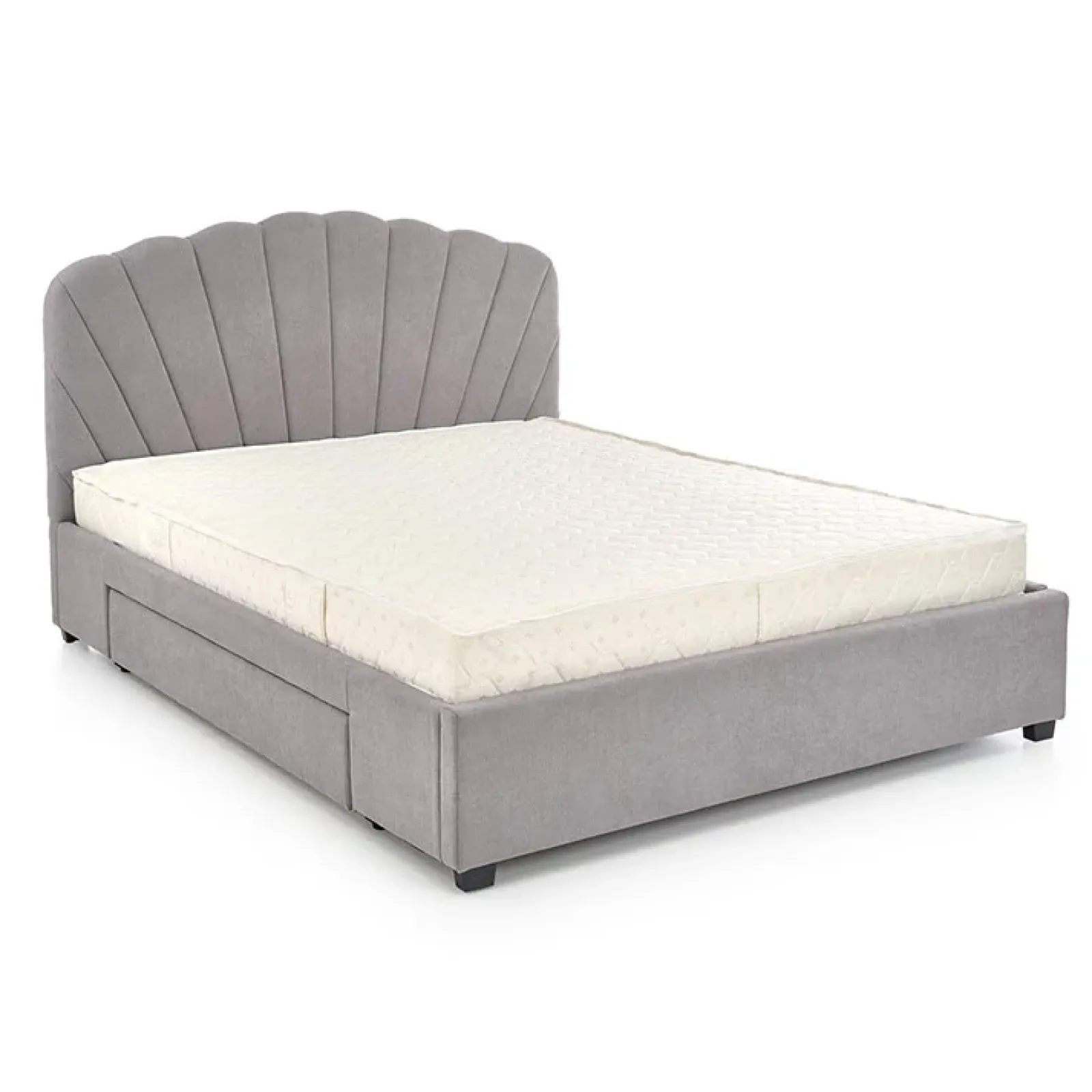 Garnero Arredamenti Letti Matrimoniali|Letti Matrimoniali-Letto 160x200cm matrimoniale imbottito con cassetto grigio chiaro Mezzola