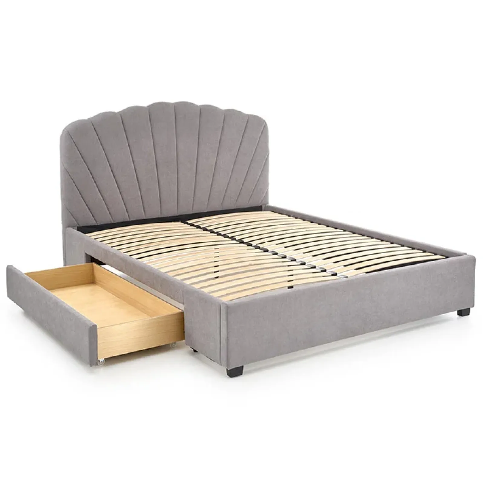 Garnero Arredamenti Letti Matrimoniali|Letti Matrimoniali-Letto 160x200cm matrimoniale imbottito con cassetto grigio chiaro Mezzola