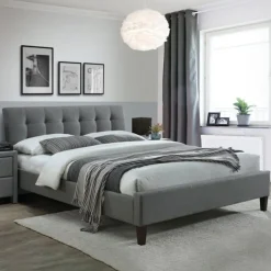 Garnero Arredamenti Letti Matrimoniali|Letti Matrimoniali-Letto 160x200cm matrimoniale in tessuto grigio capitonnè Elmas Gihome®