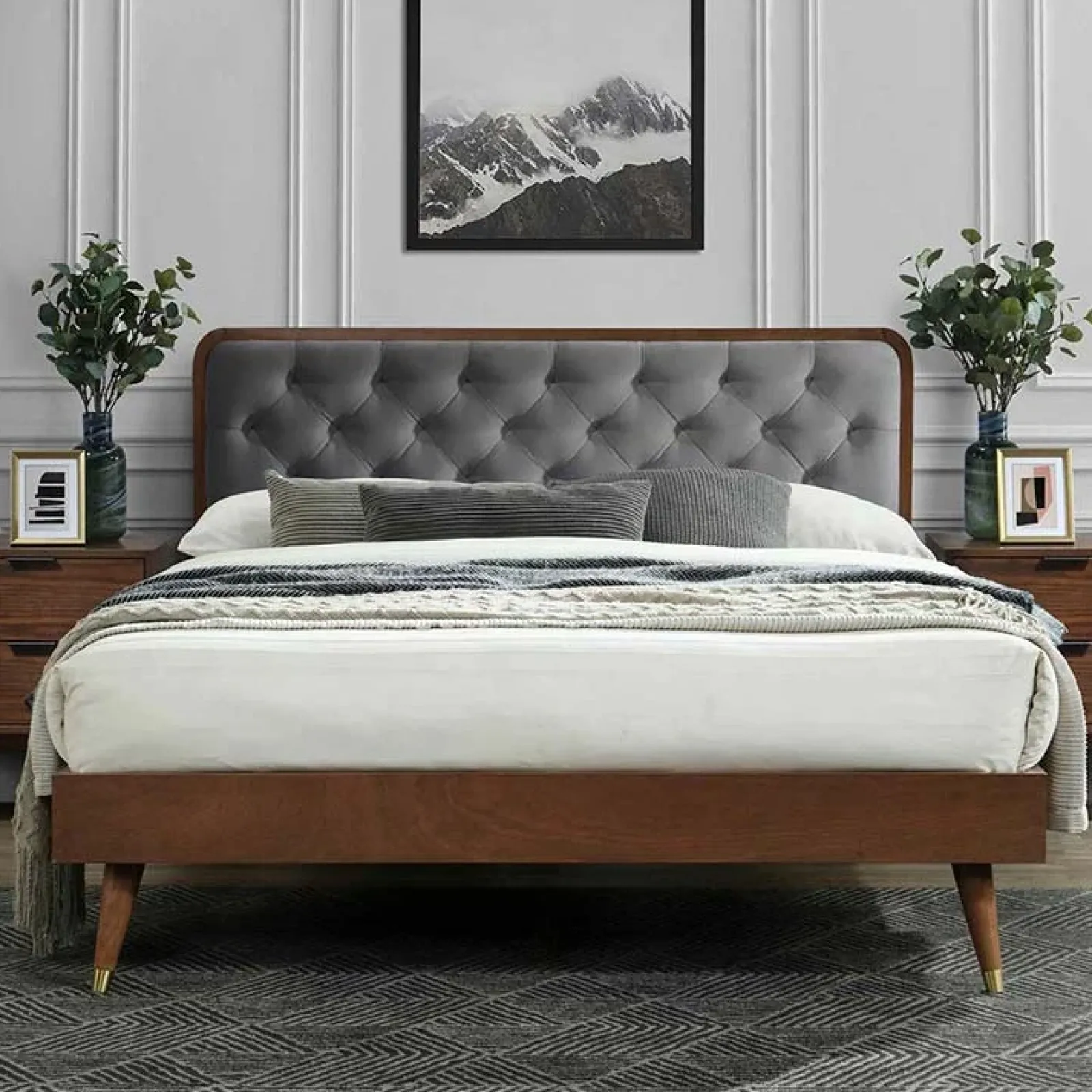 Garnero Arredamenti Letti Matrimoniali|Letti Matrimoniali-Letto 160x200cm matrimoniale moderno noce grigio Assid