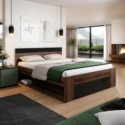 Garnero Arredamenti Letti Oversize-Letto 180x200cm matrimoniale oversize contenitore rovere nero opaco Lisbona Gihome®