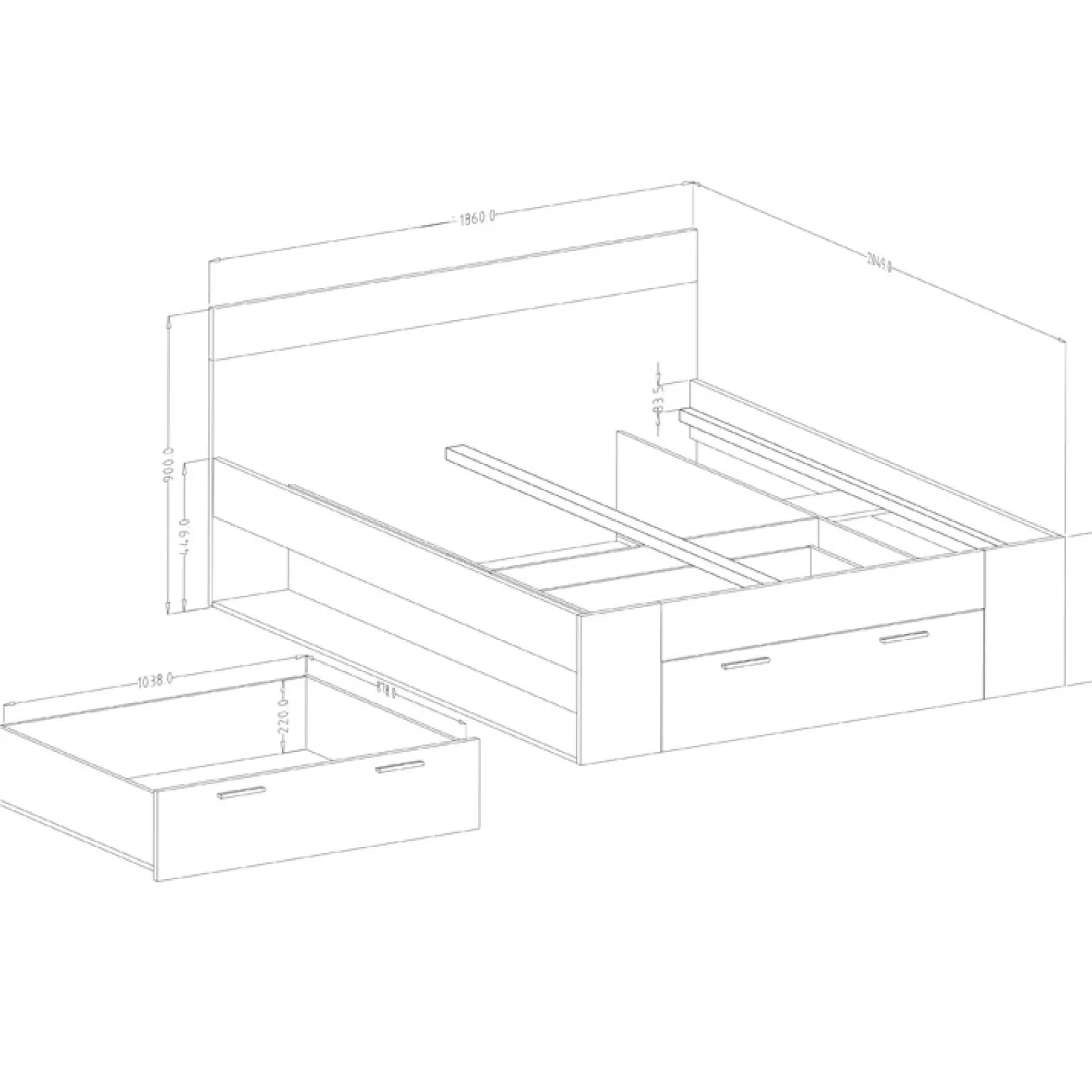 Garnero Arredamenti Letti Oversize-Letto 180x200cm matrimoniale oversize contenitore rovere nero opaco Lisbona Gihome®