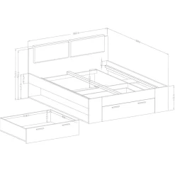 Garnero Arredamenti Letti Oversize-Letto 180x200cm matrimoniale oversize con cassettone pino bianco beige Cortina Bianco Frassinato