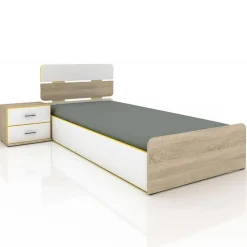 Garnero Arredamenti Letti Singoli|Letti Per Bambini E Ragazzi-Letto 90x200cm singolo contenitore con comodino rovere bianco giallo Pietro Gihome®