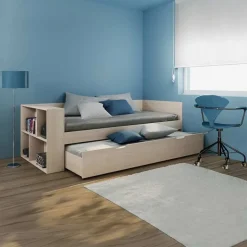Garnero Arredamenti Letti Per Cameretta|Letti Singoli-Letto 90x200cm singolo estraibile con libreria reversibile rovere Claudio