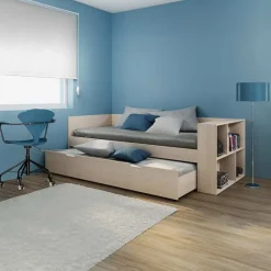 Garnero Arredamenti Letti Per Cameretta|Letti Singoli-Letto 90x200cm singolo estraibile con libreria reversibile rovere Claudio