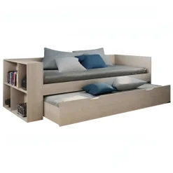 Garnero Arredamenti Letti Per Cameretta|Letti Singoli-Letto 90x200cm singolo estraibile con libreria reversibile rovere Claudio