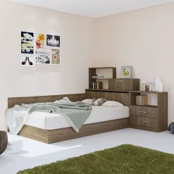 Garnero Arredamenti Letti Per Cameretta|Letti Piazza E Mezza-Letto 120x190cm una piazza e mezza con libreria e comò noce Manzoni