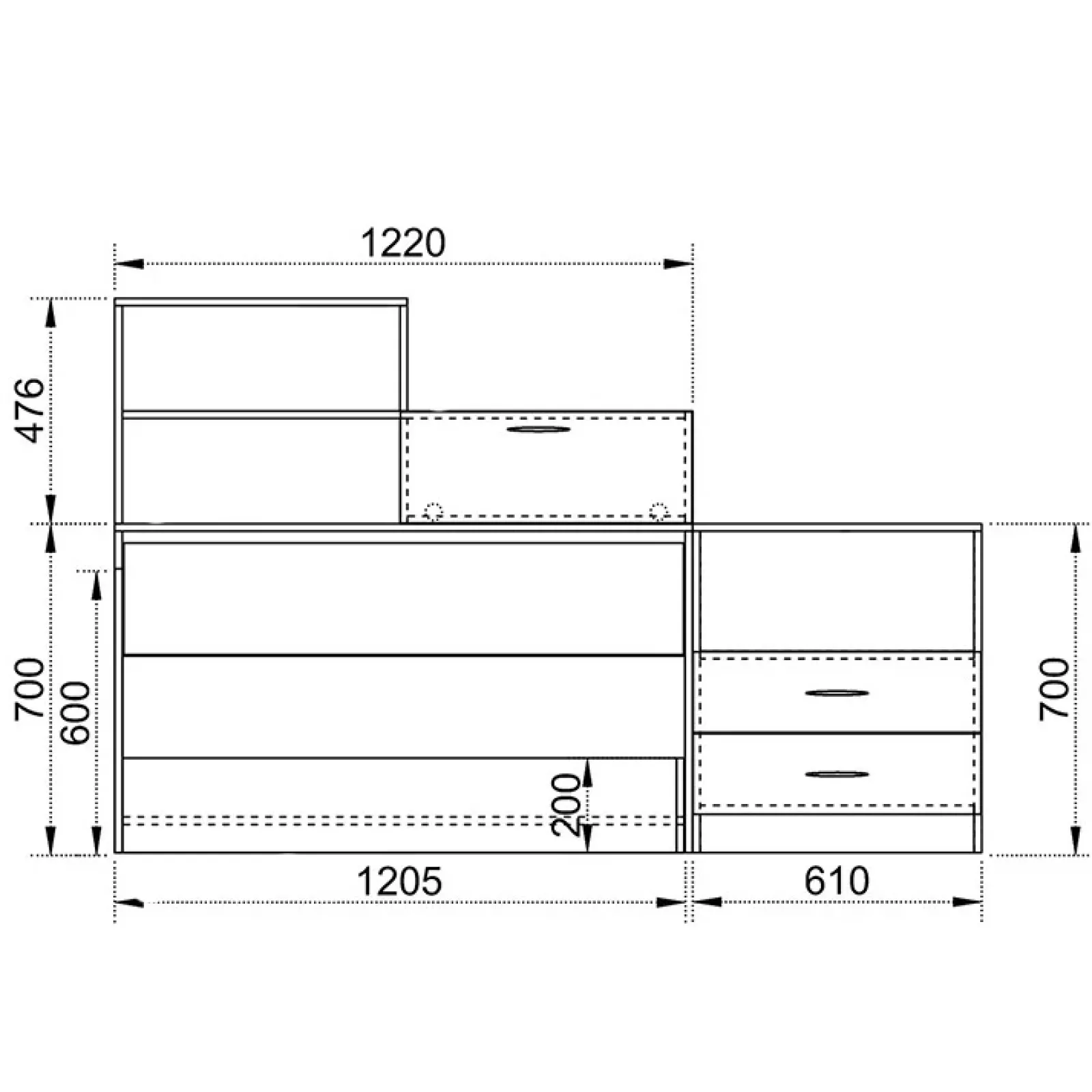Garnero Arredamenti Letti Per Cameretta|Letti Piazza E Mezza-Letto 120x190cm una piazza e mezza con libreria e comò noce Manzoni